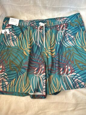 NWT Goodfellow & Co Tropical Leaf Swim Trunks XXL UPF 50+ 7” Inseam